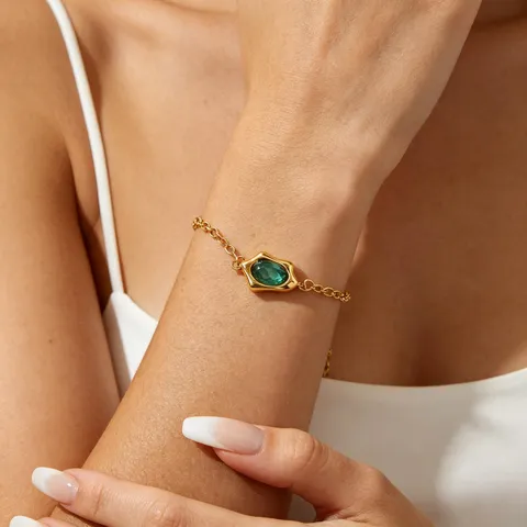 Irregular Geometric Rhinestone Necklace Bracelet Stainless Steel Gold Plated Non Fading Dainty Jewelry For Women Daily Wear