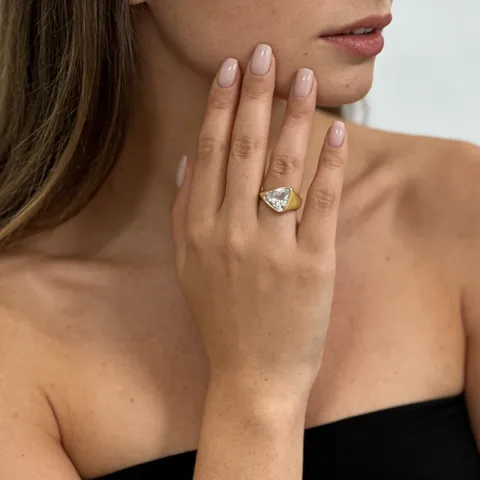 Minimalist Stainless Steel Triangle Zirconia Ring For Men Women Fashion Exaggerated Geometric Chunky Gold Silver Plated Finger Ring Jewelry