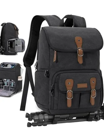 Waterproof Wear-Resistant Canvas Camera Backpack Large Capacity Outdoor Travel Photography Backpack For Men Women