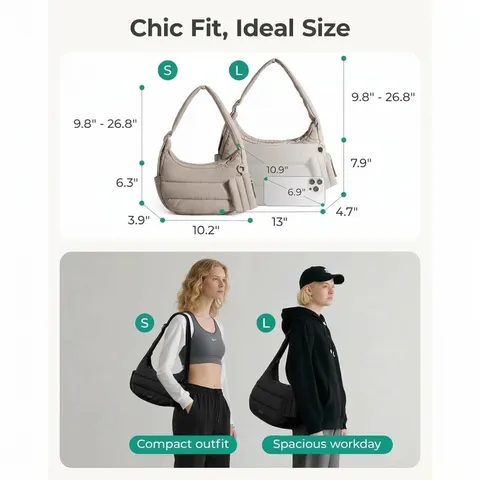 Casual Quilted Dumpling Bag Large Capacity Nylon Underarm Shoulder Bag Commuting Crossbody Bag For Women Students