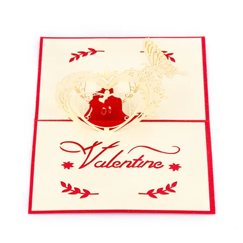 Romantic 3D Pop Up Greeting Card Specialty Paper Laser Cut Heart Butterfly Couples Silhouette Valentine Day Gift Card With Envelope