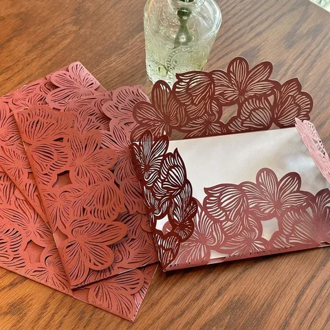 Elegant Hollow Floral Invitation Card Laser Cut Wedding Engagement Greeting Card With Envelope Ribbon For Party Blessing