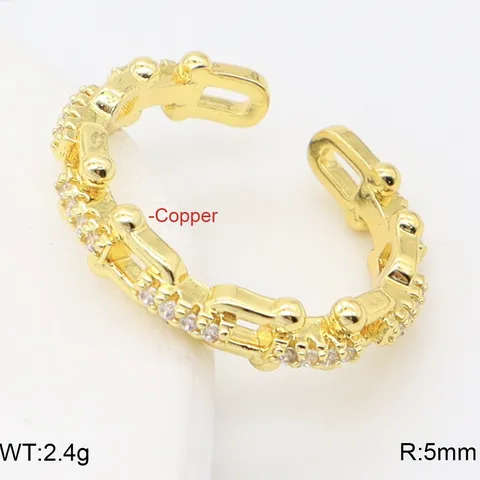 Anello Aperto Regolabile con Catena a Fibbia a Ferro di Cavallo Spessa in Stile Occidentale per Donna Orecchini con Strass in Rame di Lusso Delicato Anello per Dito Modaiolo Abbinabile