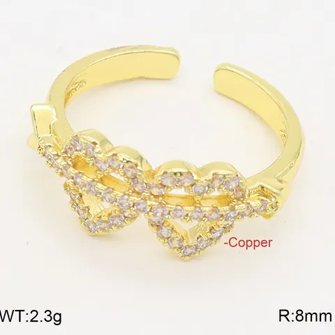 Anello Aperto in Rame Placcato Oro 18K Zirconia Vintage Geometrico Regolabile per Donna Retro INS Stile Gioielli Regalo