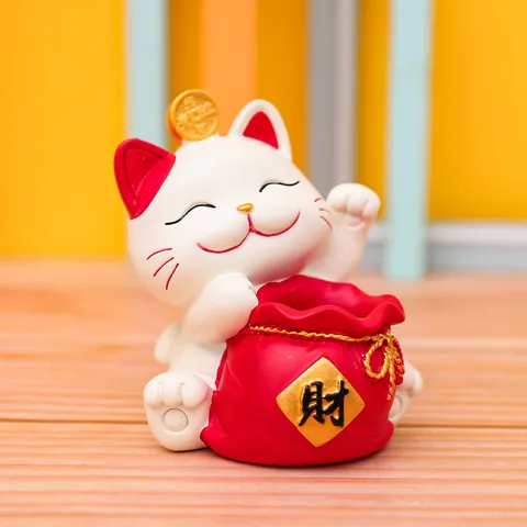 Gatto Portafortuna Cinese in Resina Portapenne Salvadanaio Gatto della Fortuna Festivo Decorazione da Scrivania Regalo