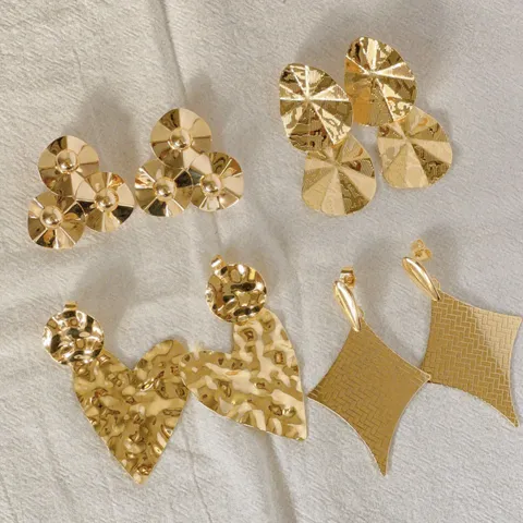 Vintage Übertrieben Geometrische Edelstahl Ohrstecker Für Damen Gold Galvanisiert Gedrehtes Blatt Rhombus Herz Schmuck Geschenk