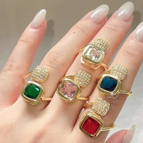 Anello Aperto Geometrico Quadrato Con Strass Da Donna Elegante Squisito Regolabile In Rame Con Strass Regalo Di Gioielli