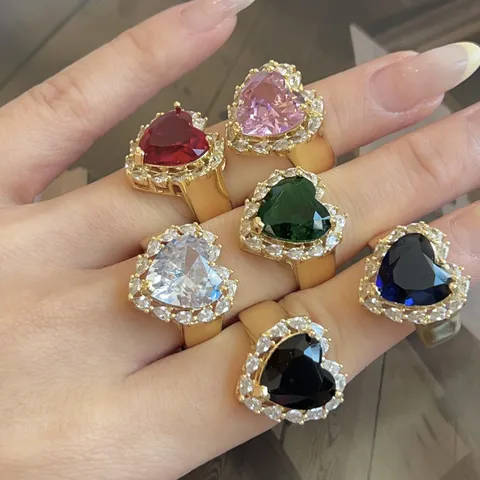Anello Aperto in Strass a Forma di Cuore Placcato Oro Rame Moda Europea Anello Regolabile alla Moda da Donna Regalo di Gioielli di Dichiarazione di Appuntamenti per Ballo di Fine Anno Quotidiano