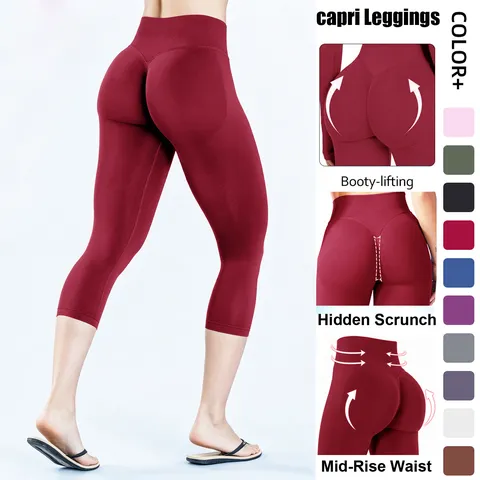 Naadloze Capri Leggings Voor Vrouwen Gerafelde Billift Lage Middelhoge Taille Sport Fitness Gym Yoga Broeken Pants