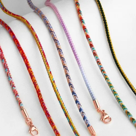 Handwoven Cotton Rope Necklace Cord With Genuine Gold Plated Copper Lobster Clasp Colorful Braided Cord Jewelry Finding Supplies For Women Men DIY Craft Making