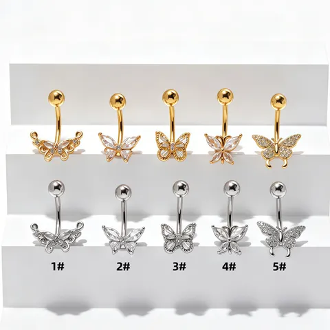 Butterfly Belly Button Rings 316L Stainless Steel Zirconia Navel Rings Piercing Jewelry For Women Piercing Accessory