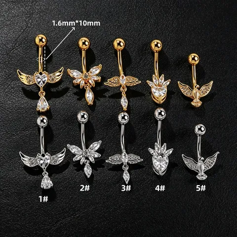 Piercing Ombelico in Acciaio Inossidabile Rame Strass Ali Micro-Intarsiato Barbell Curvo Gioielli Piercing per Unisex Decorazione Quotidiana