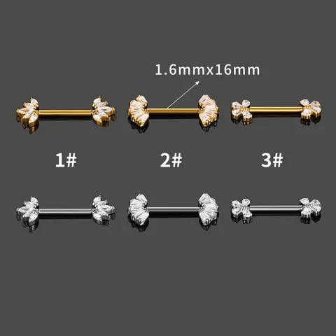316L Stainless Steel Rhinestone Crown Flower Nipple Ring Non-Threaded Push-in Nipple Stud Body Piercing Jewelry For Women