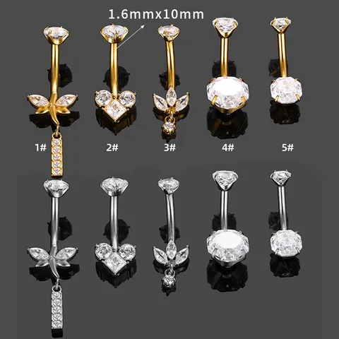 316L Edelstahl Zirkonia Bauchnabelpiercing Innengewinde Gebogener Stab Körperpiercing Schmuck Herz Libelle Nabelpiercing