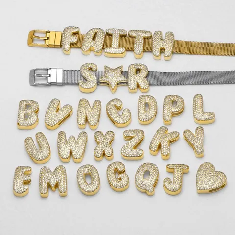 DIY Puffy Zirkonia Initialen Buchstaben Charms Vergoldet Alphabet Anhänger Für Armband Maschenarmband Lederarmband Schmuckherstellung