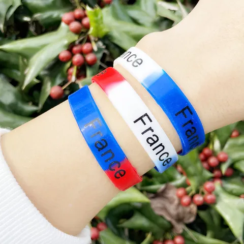 Frankreich Flagge Farbe Silikon Armband Personalisiert Bedruckt Frankreich Brief Armband Sport Gummiband für Herren Damen Fans Geschenk