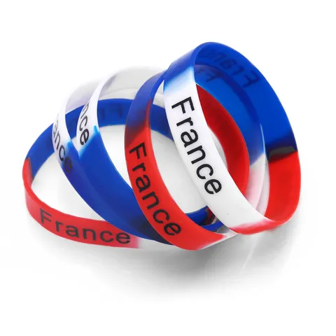Frankreich Flagge Farbe Silikon Armband Personalisiert Bedruckt Frankreich Brief Armband Sport Gummiband für Herren Damen Fans Geschenk