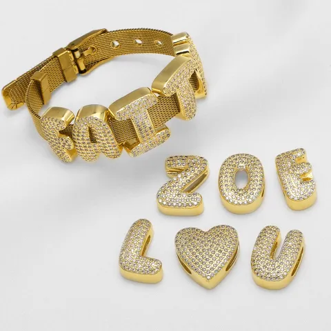 DIY Puffy Zirkonia Initialen Buchstaben Charms Vergoldet Alphabet Anhänger Für Armband Maschenarmband Lederarmband Schmuckherstellung
