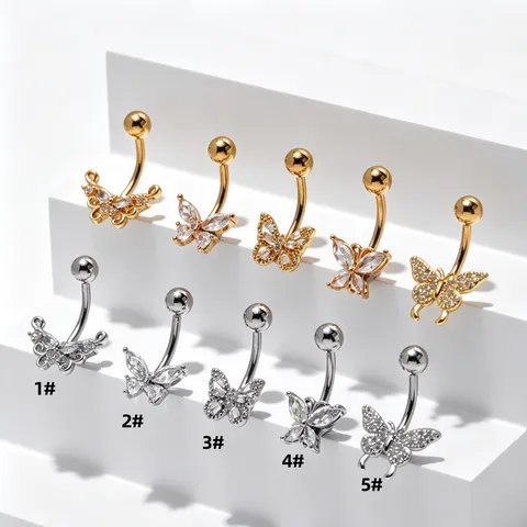 Butterfly Belly Button Rings 316L Stainless Steel Zirconia Navel Rings Piercing Jewelry For Women Piercing Accessory