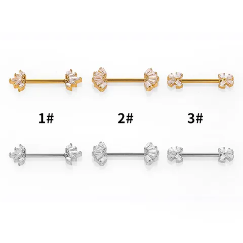 316L Stainless Steel Rhinestone Crown Flower Nipple Ring Non-Threaded Push-in Nipple Stud Body Piercing Jewelry For Women