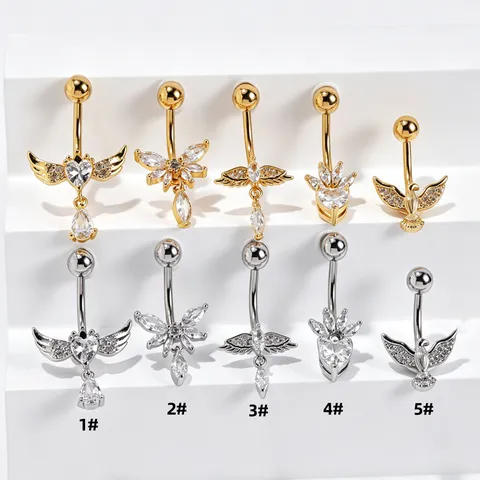Piercing Ombelico in Acciaio Inossidabile Rame Strass Ali Micro-Intarsiato Barbell Curvo Gioielli Piercing per Unisex Decorazione Quotidiana