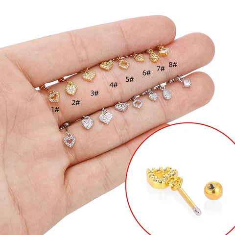 316L Roestvrij Staal Hart Strass Kraakbeen Oorknopjes Europese Amerikaanse Piercing Sieraden Kleine Hangende Oorbel Voor Vrouwen Mannen
