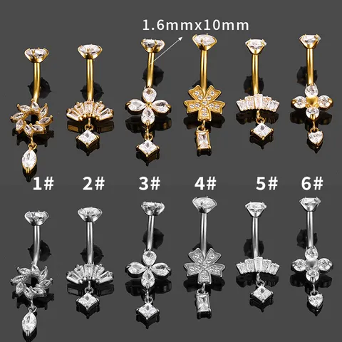 Piercing de Ombligo de Acero Inoxidable con Circonia Flor Corona Colgante Joyería de Piercing Corporal Mujer Oro Plata
