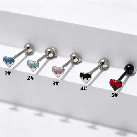 316L Stainless Steel Heart Tongue Ring Epoxy Piercing Barbells Nipple Studs Heart Shaped Body Jewelry Unisex Gift