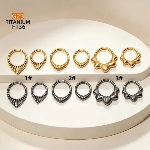 F136 Titanium Alloy Teardrop Clicker Septum Ring Hinged Segment Nose Ring For Women Men Ear Cartilage Helix Daith Piercing Jewelry