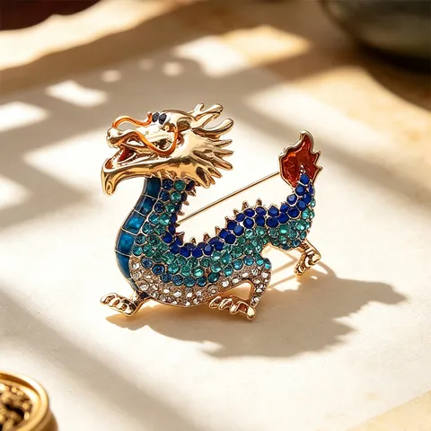 Vintage Zinc Alloy Dragon Brooch With Colorful Rhinestones Chinese Style Animal Chest Pin Costume Accessory Jewelry Gift For Banquet Unisex