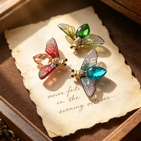 Vintage Bienen Brosche Für Damen Transparent Farbverlauf Zikadenflügel Insekten Anstecknadel Strass Zinklegierung Anzug Mantel Ansteckblume