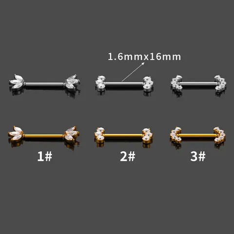 316L Stainless Steel Nipple Piercing Ring Crown Leaf Zirconia Body Jewelry Vacuum Plating Nipple Stud Barbell For Unisex