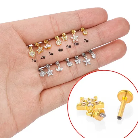 316L Edelstahl Piercing Schmuck Krone Strass Anhänger Lippenring Ohrenknochen Stecker Conch Ohrring Geometrischer Körperschmuck