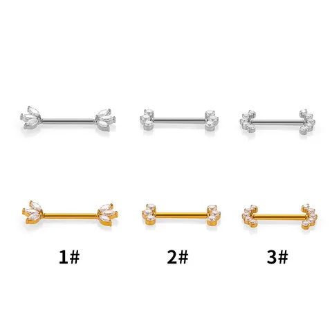 316L Stainless Steel Nipple Piercing Ring Crown Leaf Zirconia Body Jewelry Vacuum Plating Nipple Stud Barbell For Unisex