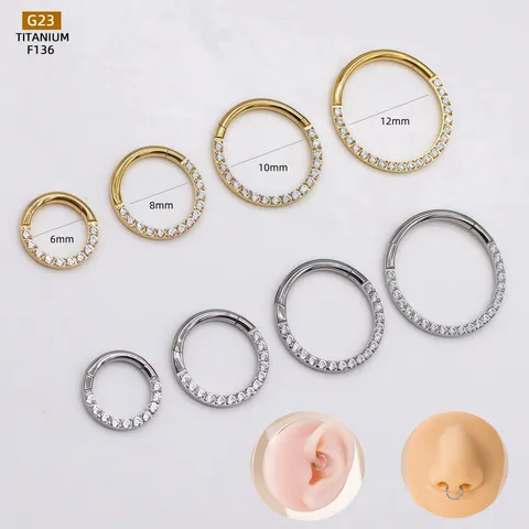 G23 Titanium Alloy Zirconia Inlaid Nose Ring Hoop Earring Piercing Jewelry For Women Men Gold Silver Clicker Ring