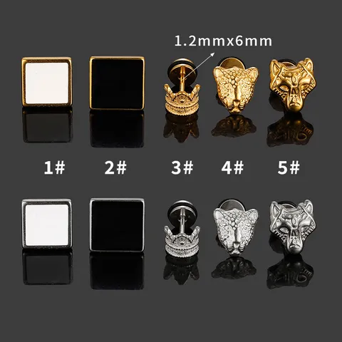 316L Stainless Steel Leopard Head Crown Stud Earrings For Men Women Punk Retro Screw Ear Bone Piercing Jewelry Gold Silver