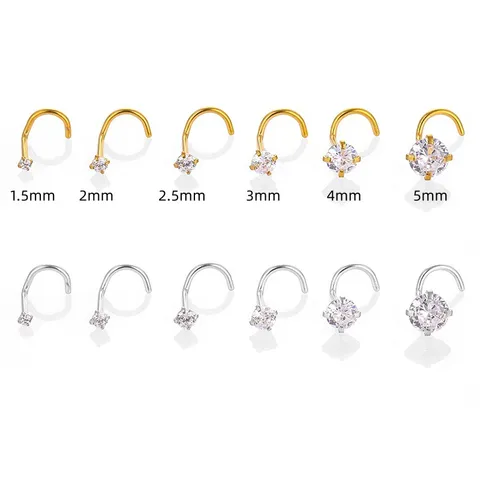 316L Edelstahl Krallenfassung Rund Zirkonia Nasenstecker Gebogen S-Stab Nasenring Körperpiercingschmuck Für Damen Herren Gold Silber Zirkonia Piercing Zubehör