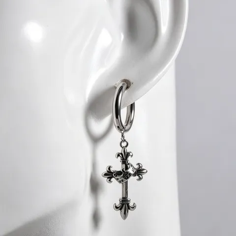 Pendientes Vintage de Acero Inoxidable 316L Gótico Cruz Corona Punk Retro Pendientes de Aro Para Hombres Mujeres Joyería
