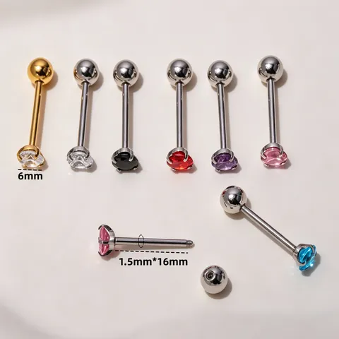 Piercing de Langue en Acier Inoxydable 316L Sertissage à Griffes Zirconia Coloré Unisexe Bijoux de Piercing Géométriques Ronds