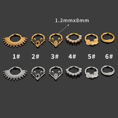 Gothic Fledermaus Sonnenstrahlen 316L Edelstahl Septum Clicker Nahtloser Scharnierring Nasenreifen Piercing Schmuck Zirkonia Eingelegt
