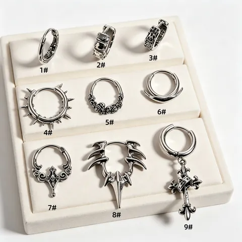 Pendientes Vintage de Acero Inoxidable 316L Gótico Cruz Corona Punk Retro Pendientes de Aro Para Hombres Mujeres Joyería