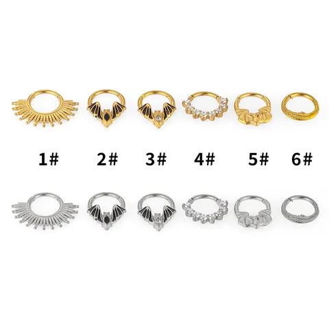 Gothic Fledermaus Sonnenstrahlen 316L Edelstahl Septum Clicker Nahtloser Scharnierring Nasenreifen Piercing Schmuck Zirkonia Eingelegt