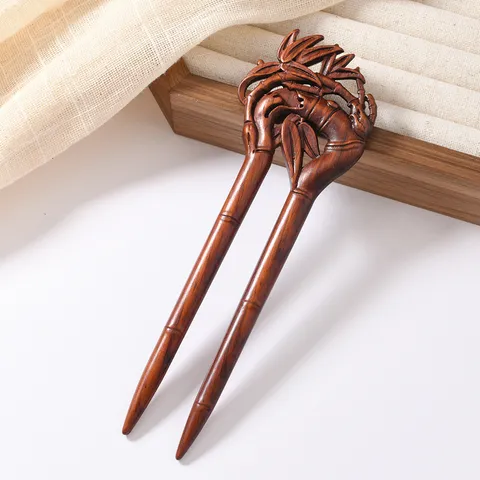Vintage Red Sandalwood Hair Stick Exquisite Carved U-Shaped Hairpin For Women Chinese Style Retro Wooden Hair Accessories