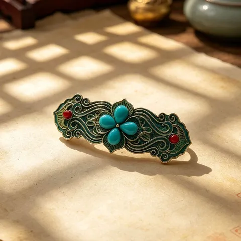 Vintage Court Style Four Leaf Flower Hair Clip Antique Enamel Lucky Cloud Zinc Alloy Rhinestone Spring Clip For Women Retro Jewelry