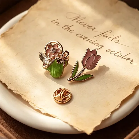 Vintage Enamel Flower Basket Tulip Lapel Pin Brooch For Women Zinc Alloy Rhinestone Anti-exposure Buckle Badge Jewelry Gift