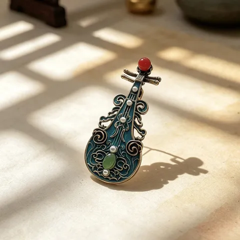 Retro Zinc Alloy Pipa Brooch Imitation Cloisonne Enamel Artificial Pearl Rhinestone Traditional Chinese Style Musical Instrument Brooch Pin Jewelry For Cheongsam Hanfu