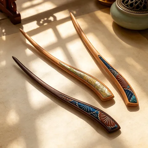 New Chinese Style Wood Hair Stick Vintage Faux Song Brocade Sea Wave Pattern Hair Pin For Women Hanfu Cheongsam Accessories