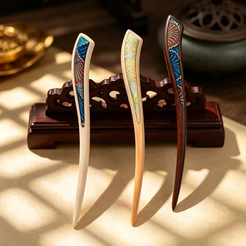 New Chinese Style Wood Hair Stick Vintage Faux Song Brocade Sea Wave Pattern Hair Pin For Women Hanfu Cheongsam Accessories