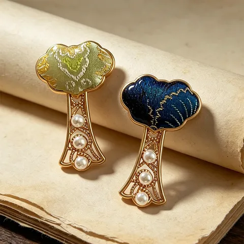 New Chinese Style Imitation Song Brocade Safety Lock Embroidery Brooch Elegant Zinc Alloy Fabric Artificial Pearl Pin Retro Hanfu Suit Accessories Gift