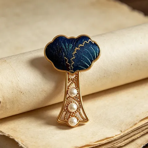 New Chinese Style Imitation Song Brocade Safety Lock Embroidery Brooch Elegant Zinc Alloy Fabric Artificial Pearl Pin Retro Hanfu Suit Accessories Gift